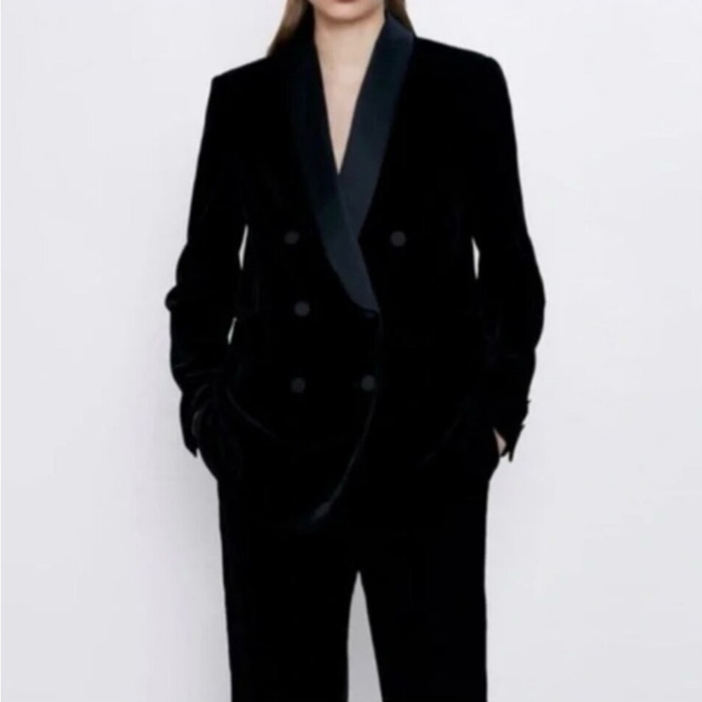 Zara Black Velvet Tuxedo Blazer Women Small
